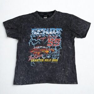 Schaf Quarter Mile T-Shirt Adult M Black Acid Wash Graphic Racing Car Lightning